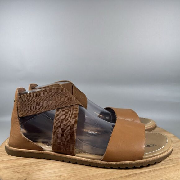 Sorel Ella II Sandal Women's 11 Brown Leather Minimalist Cross Strap Gladiator - Picture 1 of 6